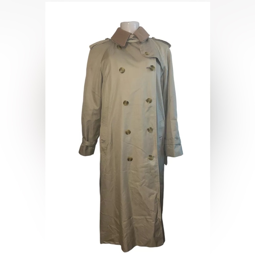 Sanyo trench coat double breasted tan removible Wood lining size 12